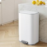 cefito kitchen trash can 40l pedal bins rubbish bin steel with soft close lid, removable inner bucket, rectangular garbage can recycling bin, white cefito kitchen trash can 40l pedal bins rubbish bin steel with soft close lid, removable inner bucket, rectangular garbage can recycling bin, white