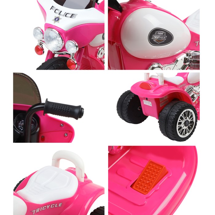 rigo kids electric ride on patrol police car harley inspired 6v pink