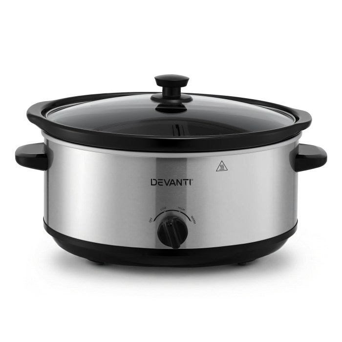 devanti 6.5l slow cooker electric multi cooker with 3 heat settings and keep warm function