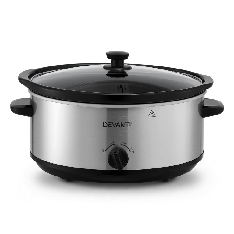 devanti 6.5l slow cooker electric multi cooker with 3 heat settings and keep warm function
