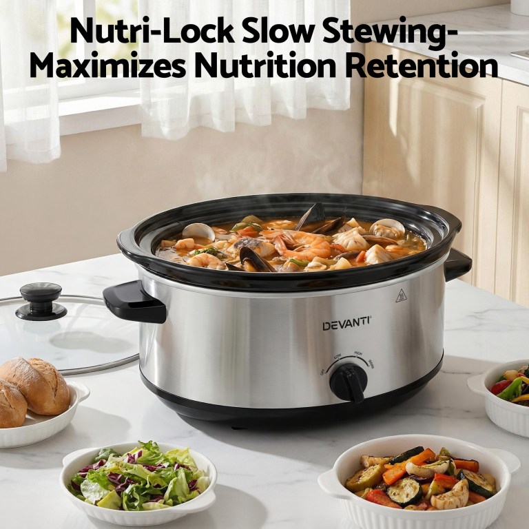 devanti 6.5l slow cooker electric multi cooker with 3 heat settings and keep warm function
