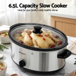 devanti 6.5l slow cooker electric multi cooker with 3 heat settings and keep warm function
