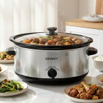 devanti 6.5l slow cooker electric multi cooker with 3 heat settings and keep warm function