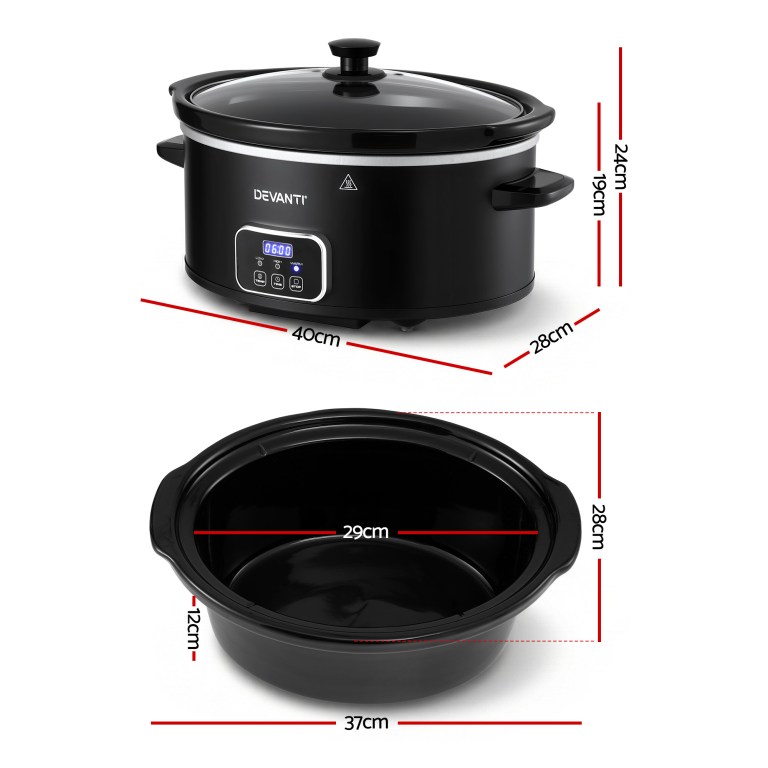 devanti 5.6l slow cooker electric multi cooker with 3 heat settings and keep warm function