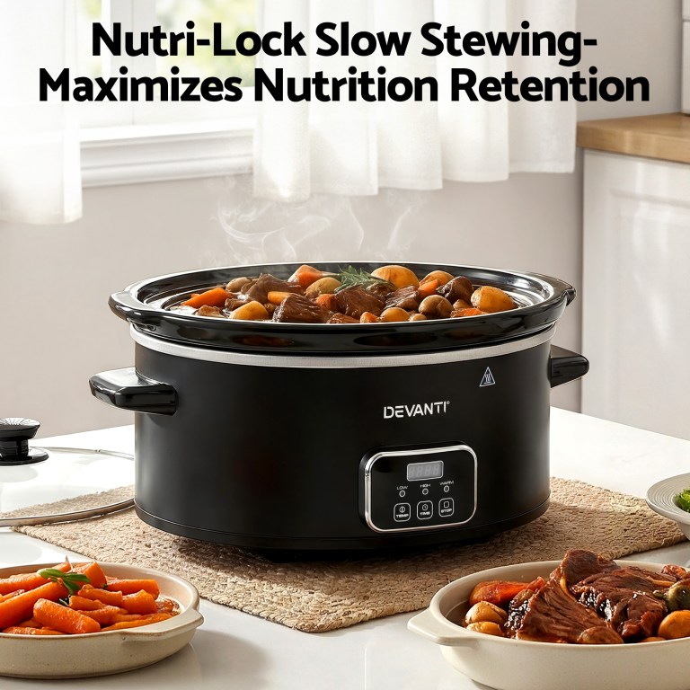 devanti 5.6l slow cooker electric multi cooker with 3 heat settings and keep warm function