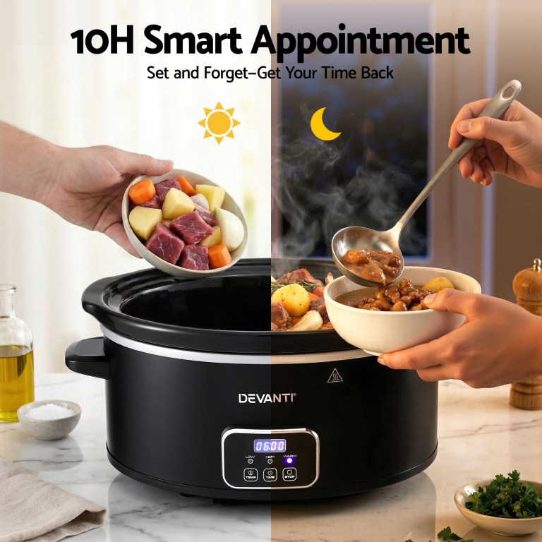 devanti 5.6l slow cooker electric multi cooker with 3 heat settings and keep warm function
