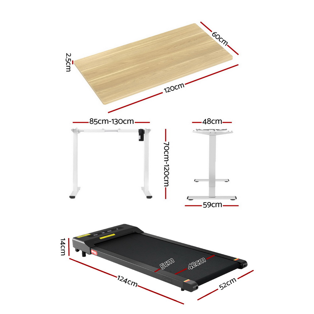 artiss electric treadmill with 120cm automatic standing desk walking pad 400mm