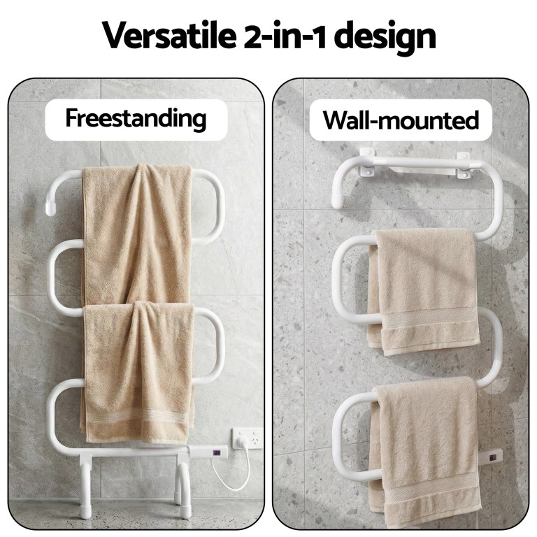 devanti heated towel rail freestanding wall mounted s shape electric warmer rack