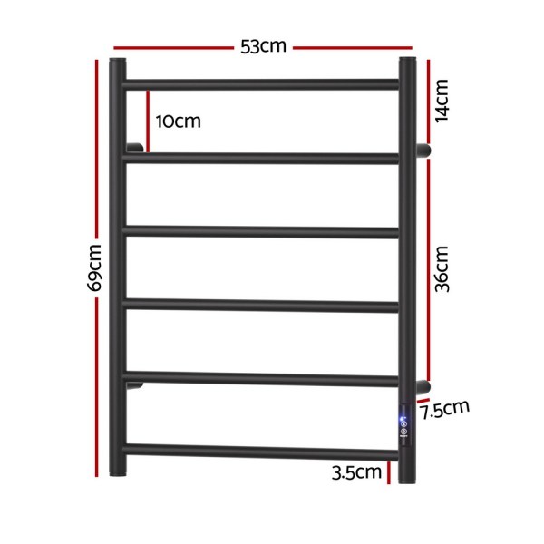 devanti heated towel rail 6 round bars with timer electric heater warmer rack devanti heated towel rail 6 round bars with timer electric heater warmer rack
