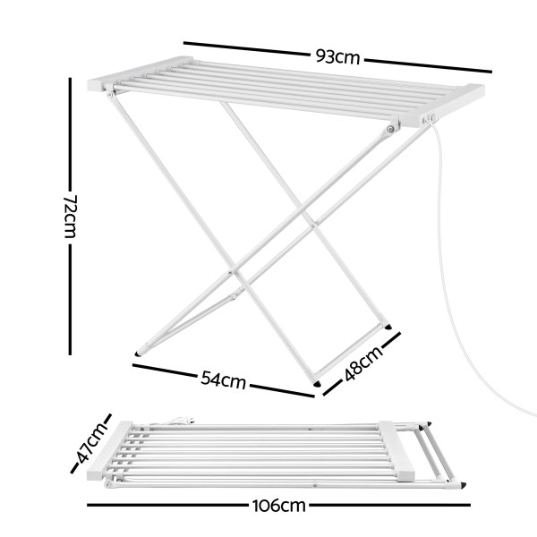 devanti heated towel rail electric clothes airer foldable drying rack 8 bars