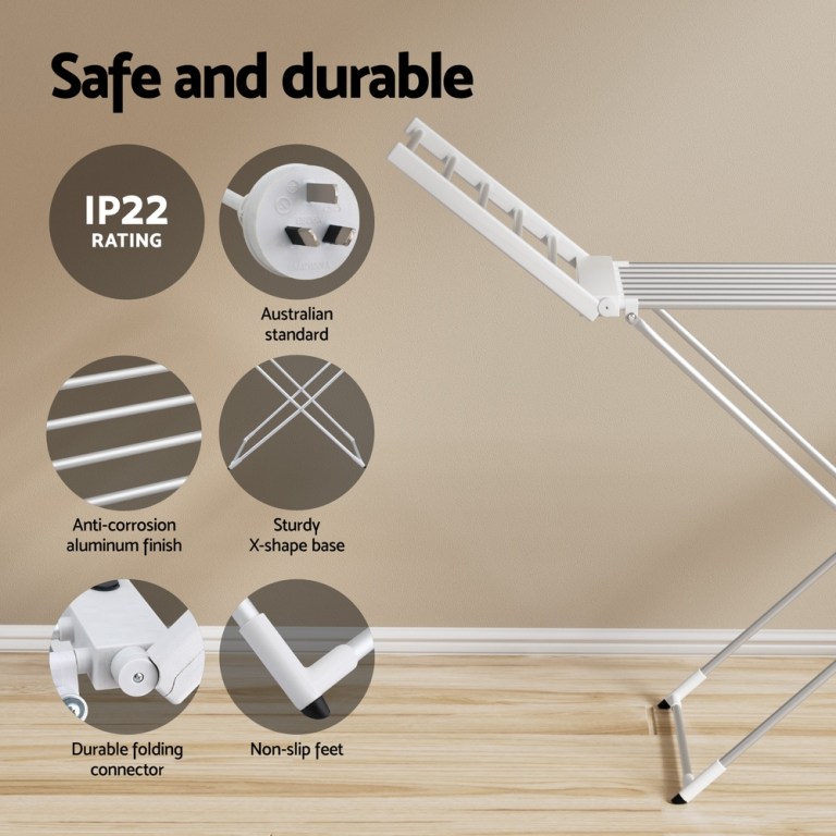 devanti foldable electric heated towel rail rack with 24h timer