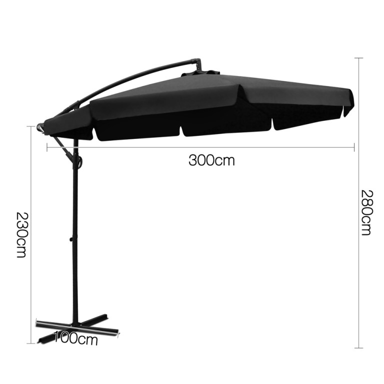 instahut 3m outdoor umbrella cantilever garden beach patio black