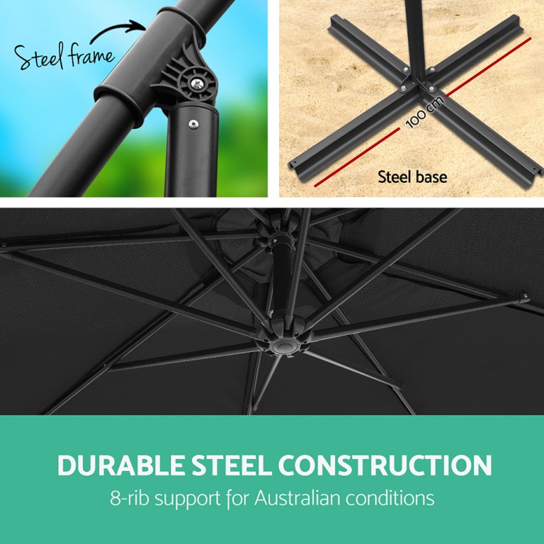 instahut 3m outdoor umbrella cantilever garden beach patio black