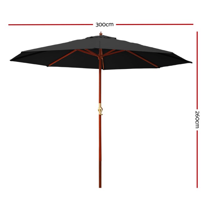 instahut 3m outdoor umbrella pole umbrellas beach garden sun stand patio black
