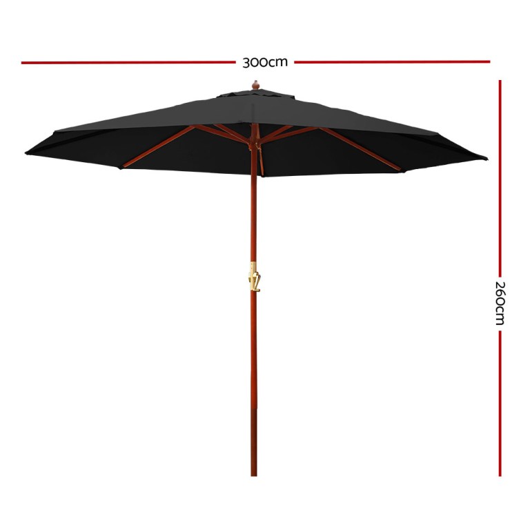instahut 3m outdoor umbrella pole umbrellas beach garden sun stand patio black