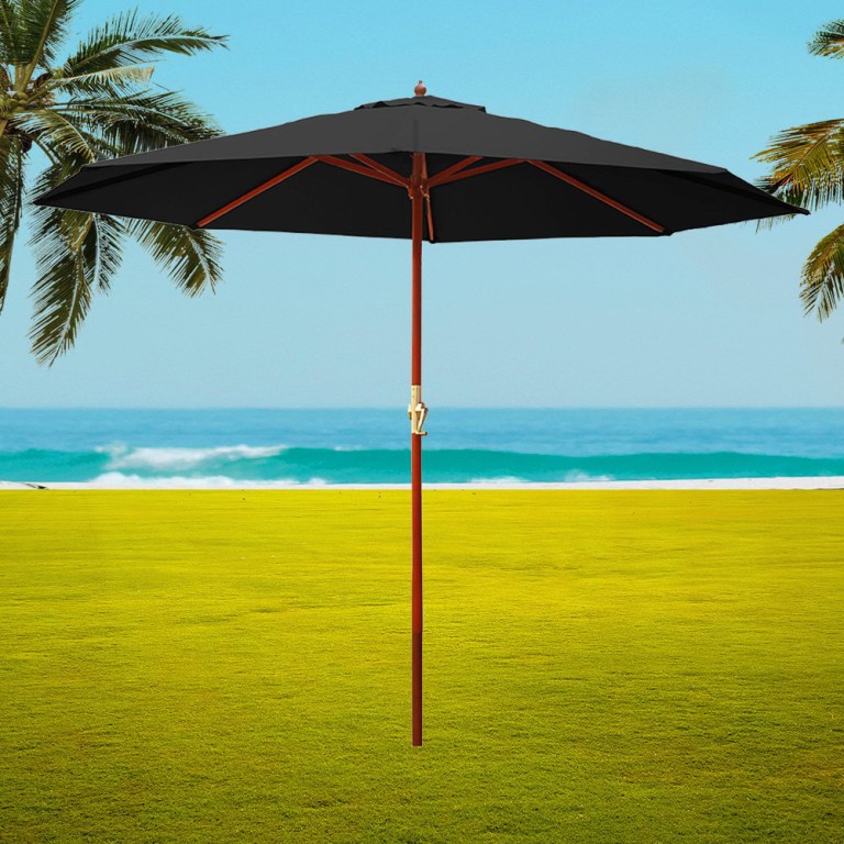 instahut 3m outdoor umbrella pole umbrellas beach garden sun stand patio black