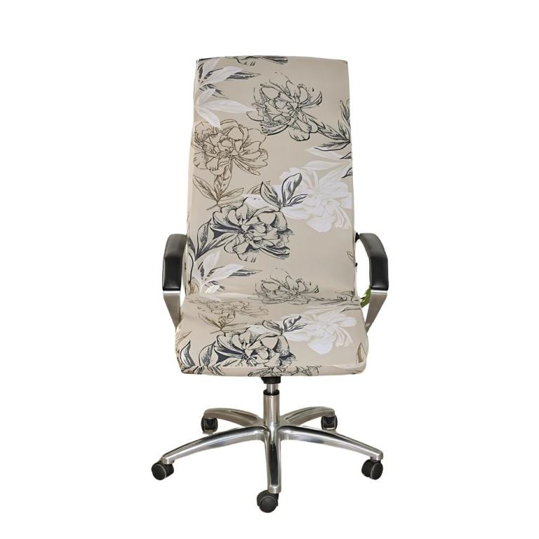 Floral upholstered office chair with metal base