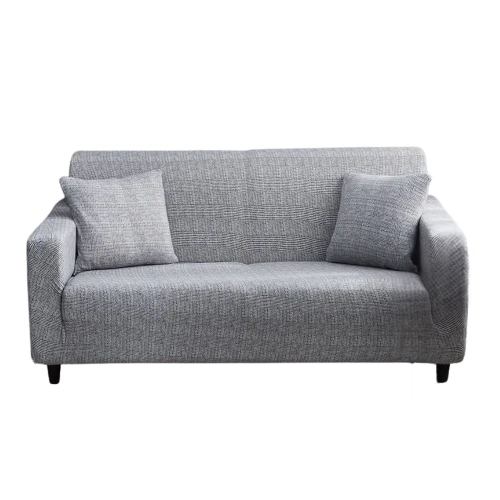 Grey fabric two-seater sofa with cushions