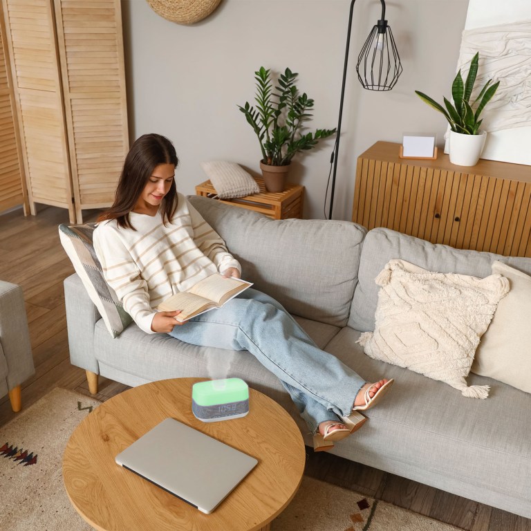 laser ambient diffuser clock radio with bluetooth speaker & light