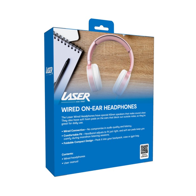 laser wired headphones with 40mm drivers rose gold