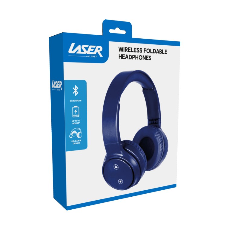 laser foldable bluetooth headphones with mic navy blue