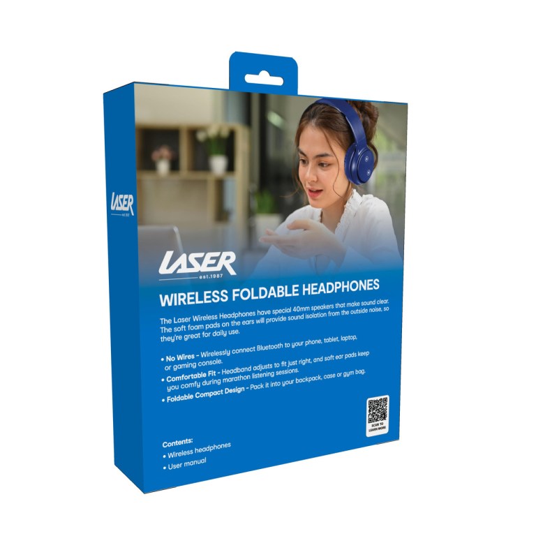 laser foldable bluetooth headphones with mic navy blue