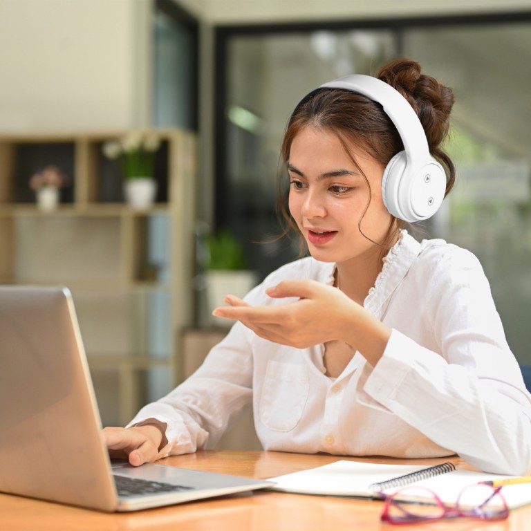 laser foldable bluetooth headphones with mic bright white