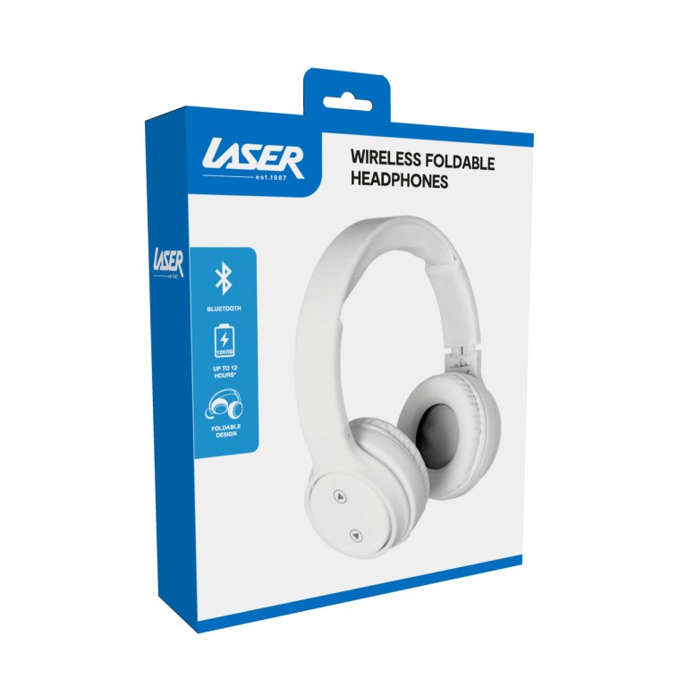 laser foldable bluetooth headphones with mic bright white