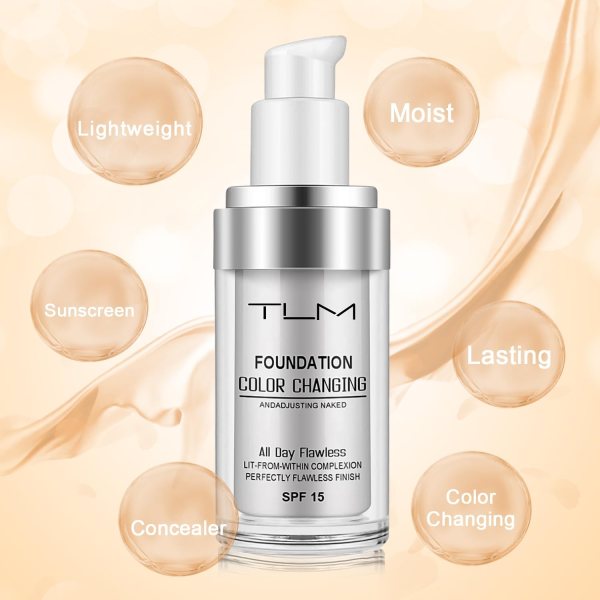 reviglam tlm colour changing liquid foundation hides wrinkles & lines, bb cream makeup base concealer cover moisturizing fluid for all skin tone spf15, pack of 1 reviglam tlm colour changing liquid foundation hides wrinkles & lines, bb cream makeup base concealer cover moisturizing fluid for all skin tone spf15, pack of 1