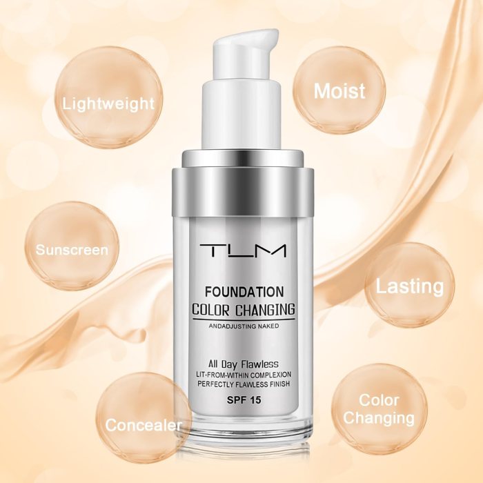 reviglam tlm colour changing liquid foundation hides wrinkles & lines, bb cream makeup base concealer cover moisturizing fluid for all skin tone spf15, pack of 1 reviglam tlm colour changing liquid foundation hides wrinkles & lines, bb cream makeup base concealer cover moisturizing fluid for all skin tone spf15, pack of 1