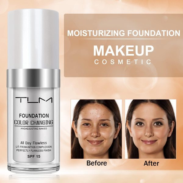 reviglam tlm colour changing liquid foundation hides wrinkles & lines, bb cream makeup base concealer cover moisturizing fluid for all skin tone spf15, pack of 1 reviglam tlm colour changing liquid foundation hides wrinkles & lines, bb cream makeup base concealer cover moisturizing fluid for all skin tone spf15, pack of 1