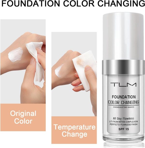 reviglam tlm colour changing liquid foundation hides wrinkles & lines, bb cream makeup base concealer cover moisturizing fluid for all skin tone spf15, pack of 1 reviglam tlm colour changing liquid foundation hides wrinkles & lines, bb cream makeup base concealer cover moisturizing fluid for all skin tone spf15, pack of 1