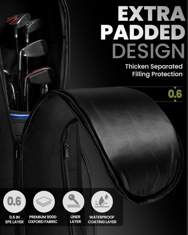 outdoormaster padded golf club travel bag with wheels, 900d heavy duty oxford waterproof alligators black