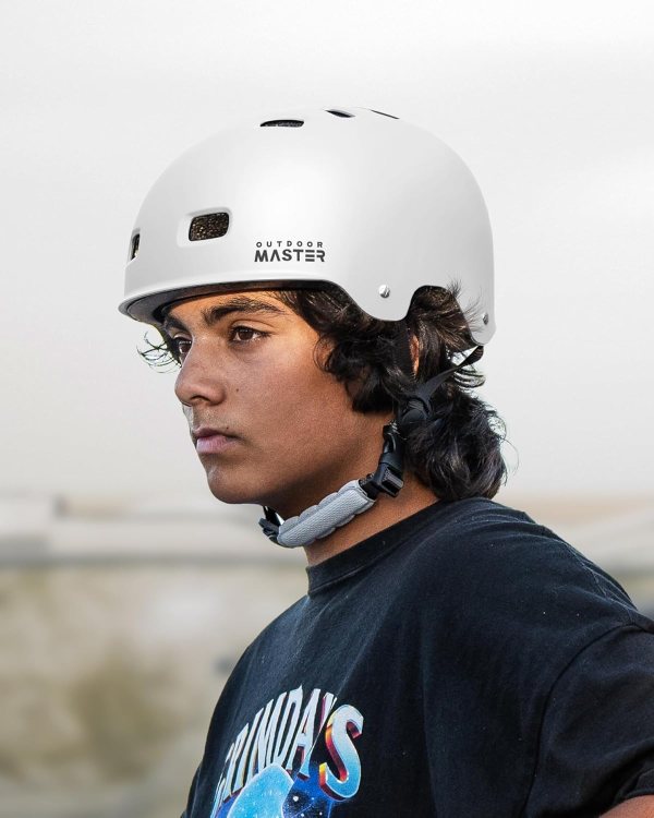 outdoormaster skateboard bike helmet for adults &youth multi sport certified impact resistant with 2 removable liners & ventilation for scooter, skating white large