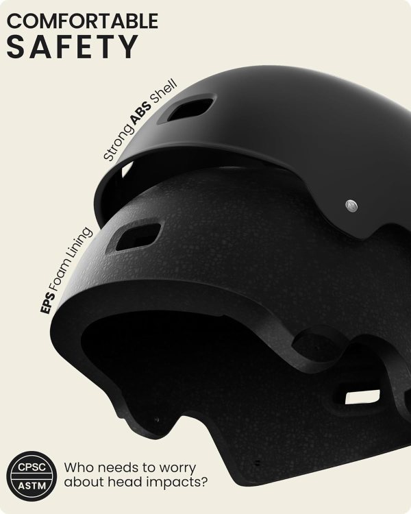 outdoormaster skateboard cycling helmet two removable liners ventilation multi sport scooter roller skate inline skating rollerblading for adults black small