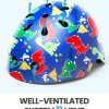 outdoormaster youth & kids bike helmet adjustable multi sports skateboard helmet with removable liners for balance bike, kids scooter, one wheel hoverboard,graffiti style helmet dino volcanoland large