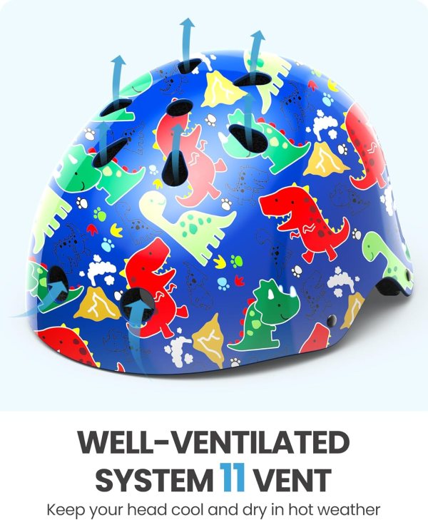 outdoormaster youth & kids bike helmet adjustable multi sports skateboard helmet with removable liners for balance bike, kids scooter, one wheel hoverboard,graffiti style helmet dino volcanoland large