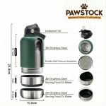 pawstock 3 in 1 insulated dog water bottle with dual bowls – 1l stainless steel travel bottle aqua