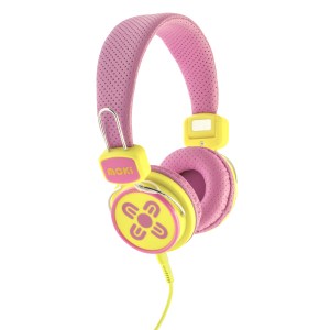 moki kid safe volume limited pink & yellow headphones