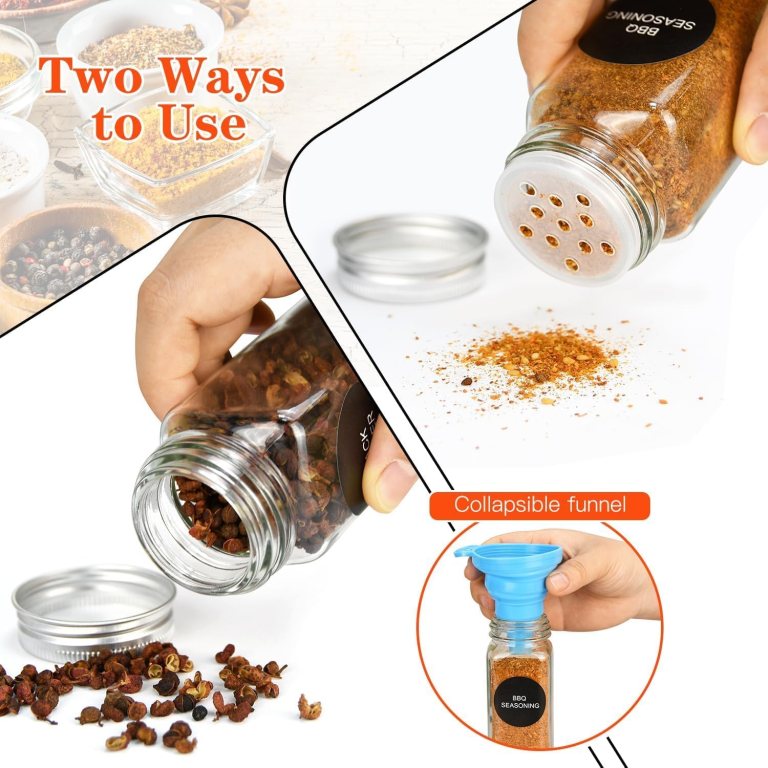 carla home 24 glass spice jars with lids, shaker tops, 180 spice labels, white pen & funnel for kitchen organization, spice rack, seasoning & herb storage carla home 24 glass spice jars with lids, shaker tops, 180 spice labels, white pen & funnel for kitchen organization, spice rack, seasoning & herb storage