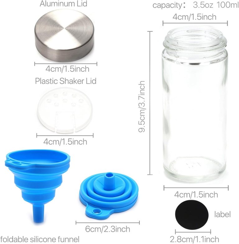 carla home 24 glass spice jars with lids, shaker tops, 180 spice labels, white pen & funnel for kitchen organization, spice rack, seasoning & herb storage carla home 24 glass spice jars with lids, shaker tops, 180 spice labels, white pen & funnel for kitchen organization, spice rack, seasoning & herb storage