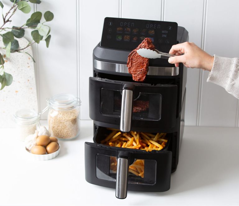 13l dual zone 2300w double stack air fryer with foldable top display