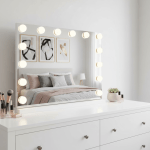 led beauty mirror with 14 bulbs, colour settings, usb a and usb c, white, 50 × 42cm