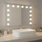 led beauty mirror with 14 bulbs, colour settings, usb a and usb c, white, 50 × 42cm