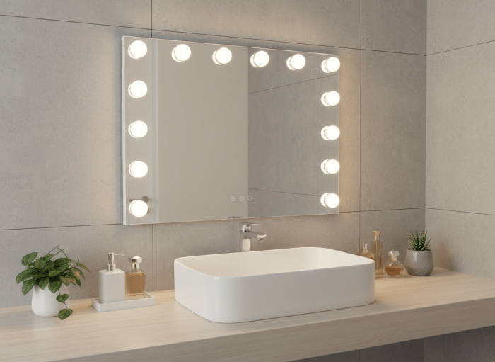 led beauty mirror with 14 bulbs, colour settings, usb a and usb c, white, 50 × 42cm led beauty mirror with 14 bulbs, colour settings, usb a and usb c, white, 50 × 42cm