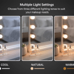 led beauty mirror with 14 bulbs, colour settings, usb a and usb c, white, 50 × 42cm