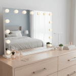led beauty mirror with 15 bulbs, colour settings, usb a and usb c, white, 58 × 48cm