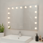 led beauty mirror with 15 bulbs, colour settings, usb a and usb c, white, 58 × 48cm