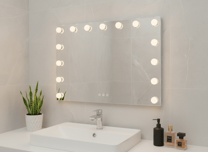 led beauty mirror with 15 bulbs, colour settings, usb a and usb c, white, 58 × 48cm led beauty mirror with 15 bulbs, colour settings, usb a and usb c, white, 58 × 48cm