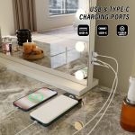 led beauty mirror with 15 bulbs, colour settings, usb a and usb c, white, 58 × 48cm